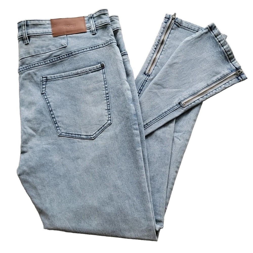 Zanerobe Joe Blow Zip Denim Mens 38 Battered Blue Jeans Slim Fit Button Fly